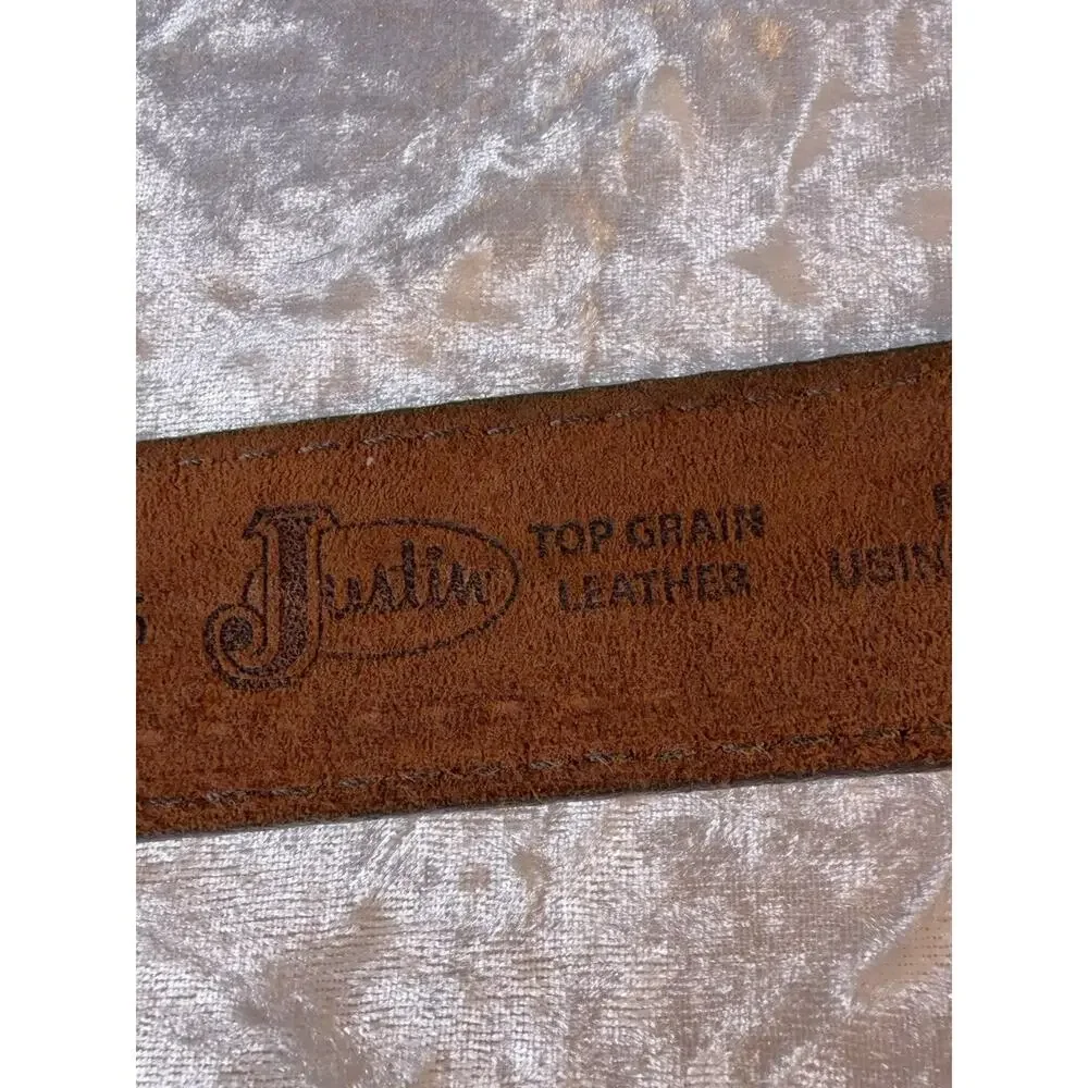 Justin USA Leather‎ Belt American Flag Western Buckle Brown Size 40 Cowboy